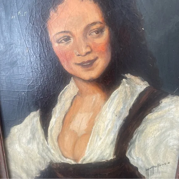 Reproduction Painting Portrait Gypsy Woman Bohemian Artist Signed VTG Framed